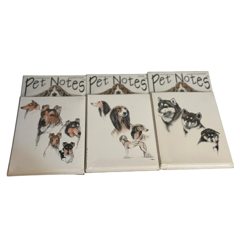 VTG "Pet Notes" Dog Breed Notepads Set of 3 Collie, Saluki & Husky‎ Stationery